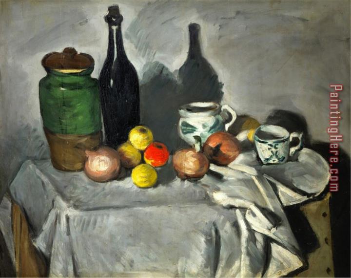 Paul Cezanne Still Life Pots Bottle Cup And Fruit Circa 1871